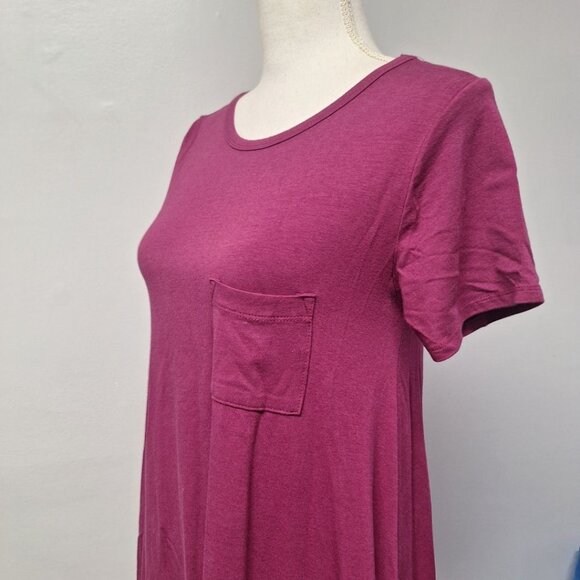 Lularoe Burgundy Carly Dress Womens XS Tee Shirt Style Front Chest Pocket Knee - Picture 9 of 11